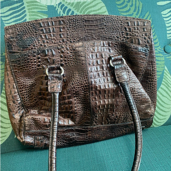 Etienne Aigner Genuine Leather Croc Embossed Satchel Bag - Picture 4 of 13